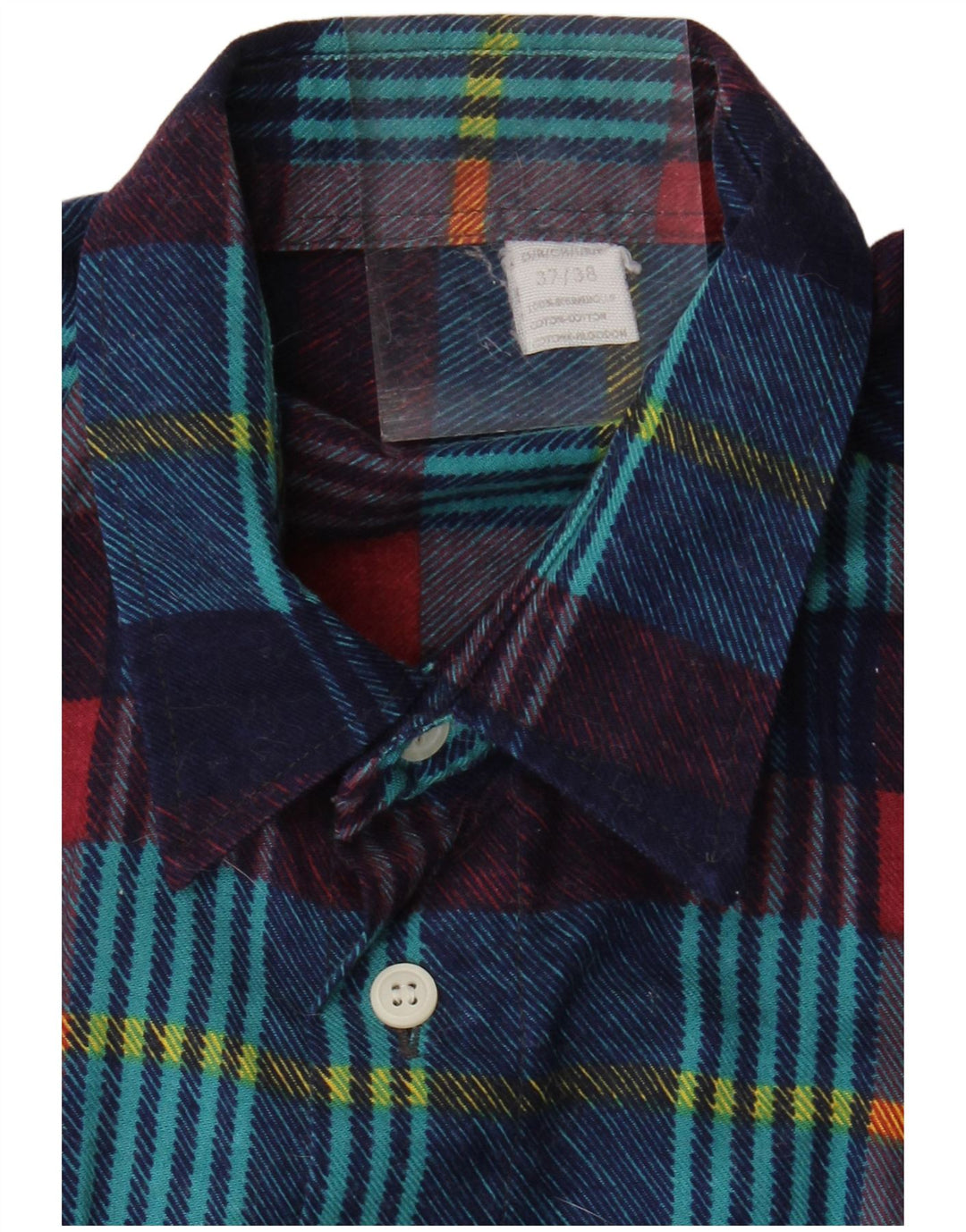 Camisa masculina vintage de flanela tamanho 37/38 pequena azul marinho xadrez algodão