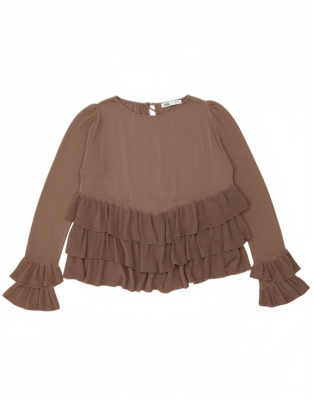Zara blusa feminina oversized manga comprida top UK 10 pequeno bloco colorido marrom