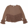 Zara blusa feminina oversized manga comprida top UK 10 pequeno bloco colorido marrom