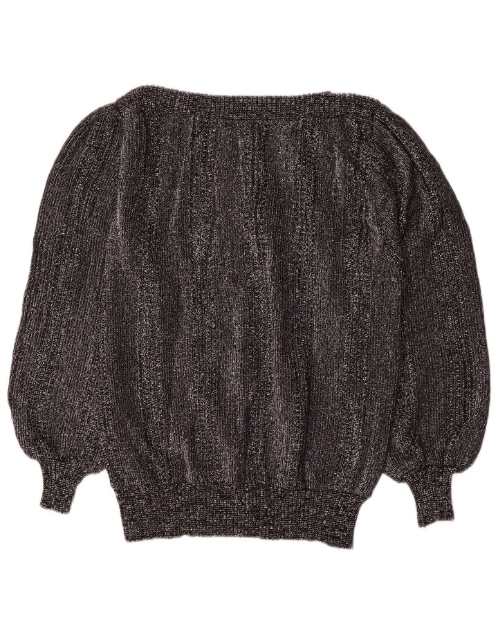 Suéter feminino vintage com gola canoa Reino Unido 14 médio prateado