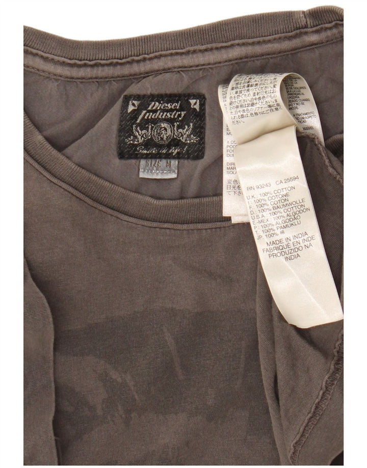 Diesel Camiseta masculina gráfica Top algodão cinza médio