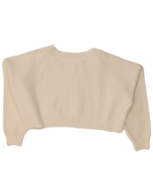 Suéter feminino Topshop com decote em V superdimensionado Reino Unido 14 médio branco