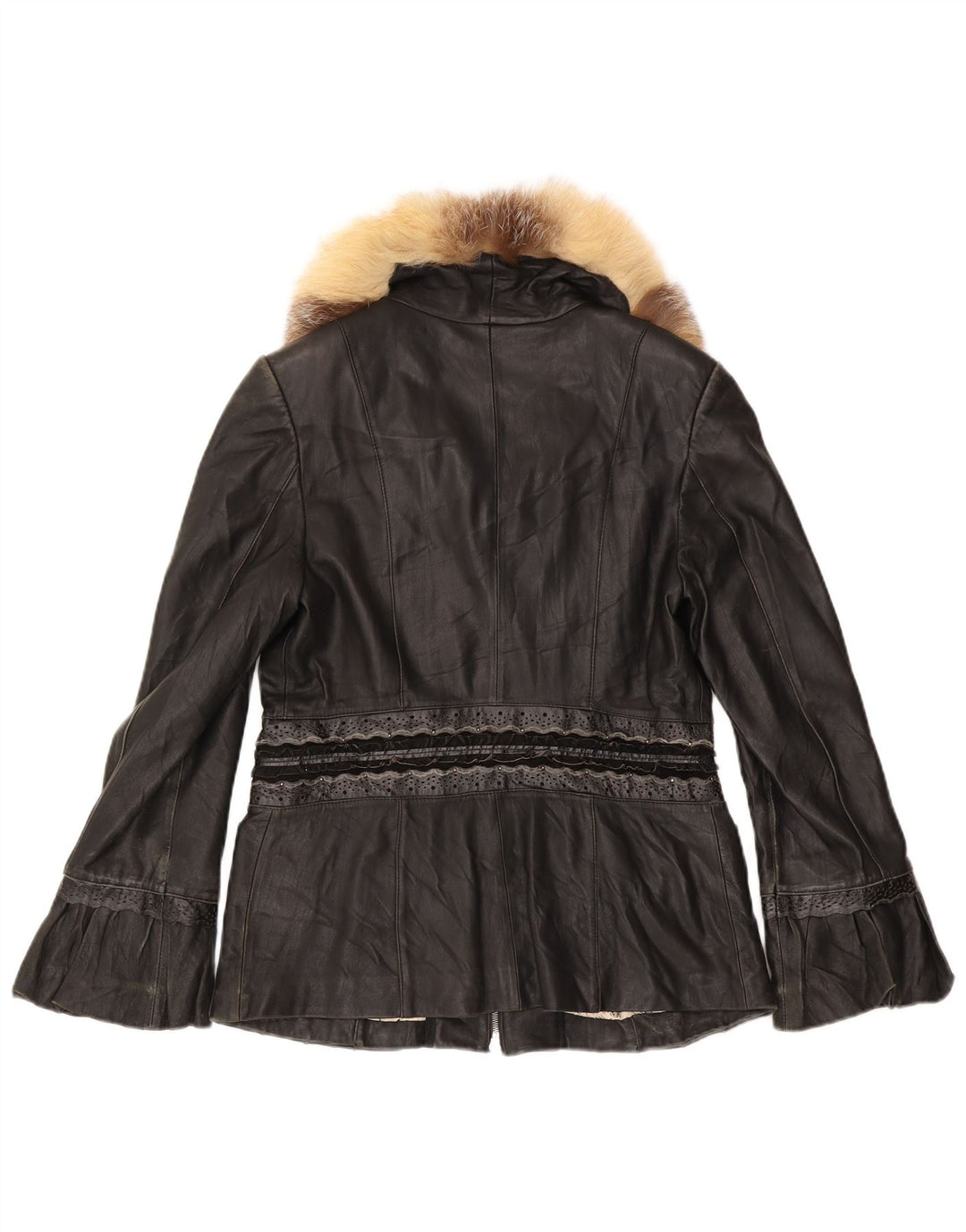 Jaqueta de couro feminina vintage UK 12 média preta