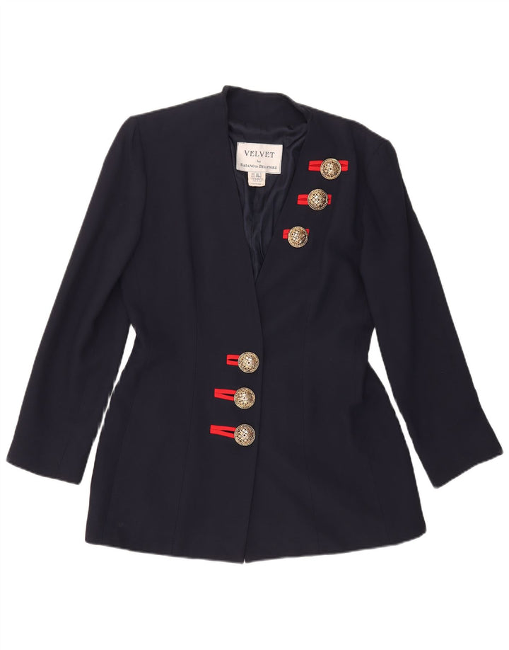 Jaqueta blazer feminina vintage com 3 botões IT 46 grande acetato azul marinho