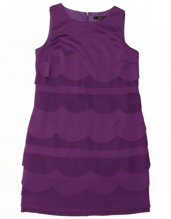 Vestido feminino Coast sem mangas com bainha UK 14 grande acetato listrado roxo