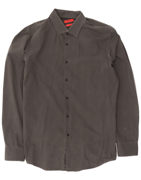 Camisa Slim Fit Masculina Hugo Boss Tamanho 43 17 XL Algodão Cinza