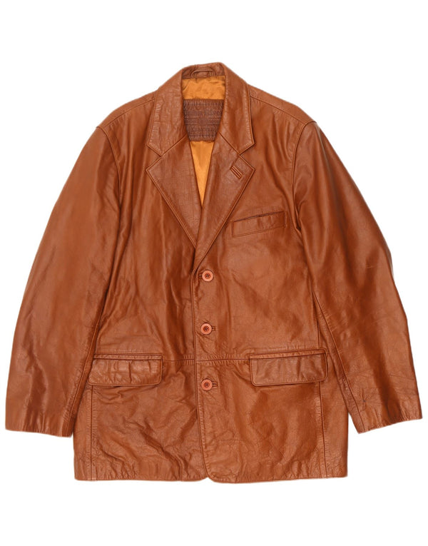 Jaqueta blazer masculina de couro com 3 botões Union River EU 48/50 marrom médio