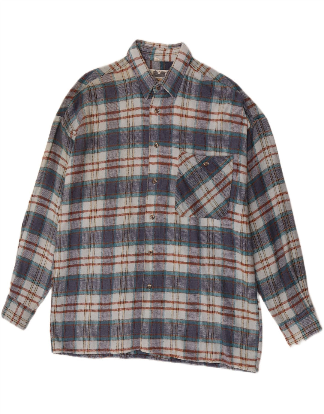 Camisa masculina de flanela Southwest tamanho 41/42 grande algodão xadrez azul