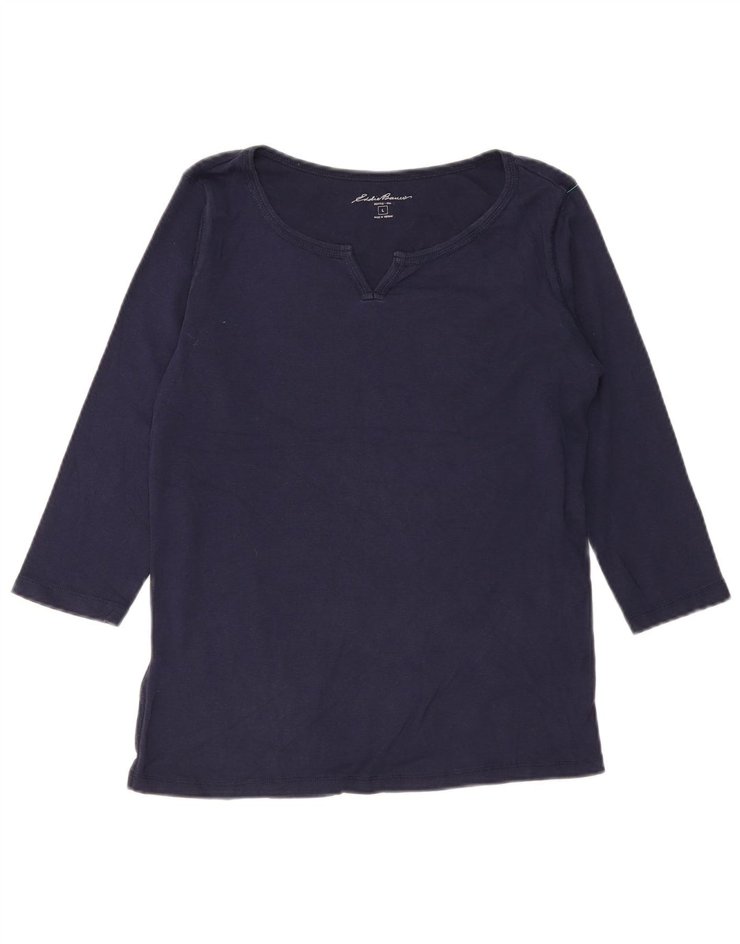 EDDIE BAUER Top feminino manga 3/4 Reino Unido 16 grande algodão azul marinho