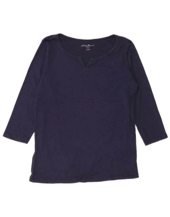 EDDIE BAUER Top feminino manga 3/4 Reino Unido 16 grande algodão azul marinho