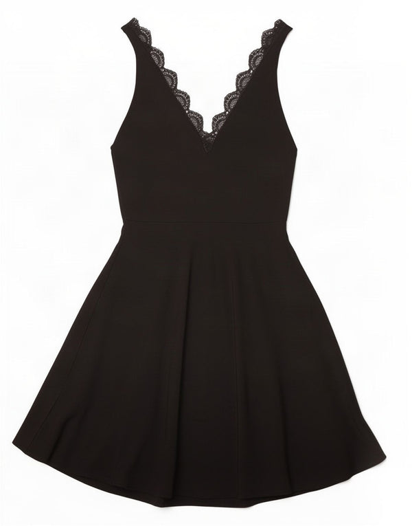 Vestido feminino Zara sem mangas evasê UK 12 médio preto viscose