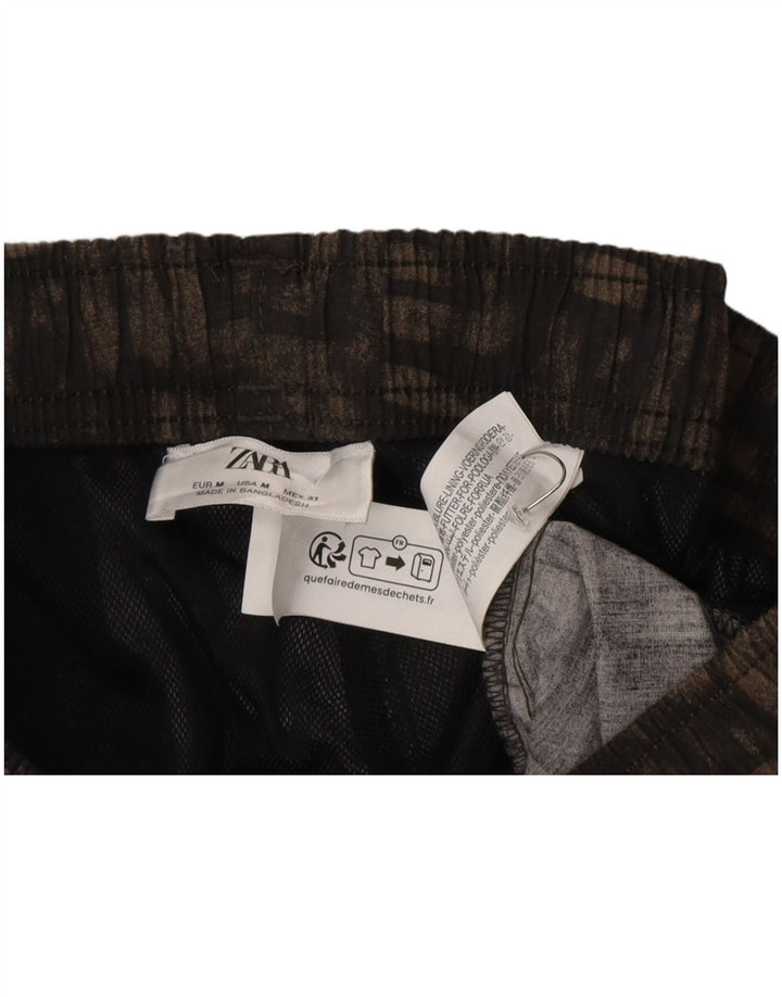 Zara Shorts de natação masculino médio preto geométrico poliéster
