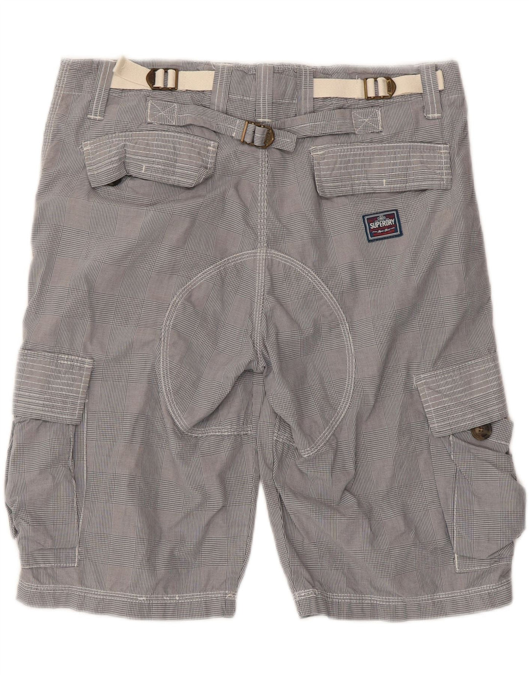 Shorts cargo masculino SUPERDRY médio W34 algodão xadrez cinza