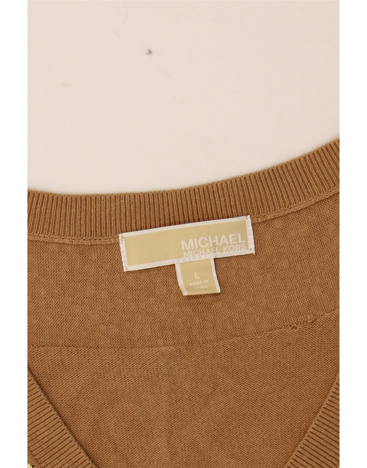 MICHAEL KORS Womens V-Neck Jumper Sweater UK 16 Large Brown Cotton Vintage Michael Kors and Second-Hand Michael Kors from Messina Hembry 