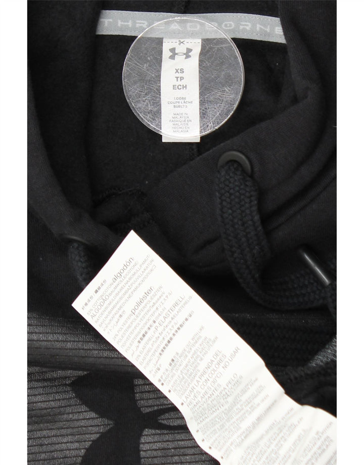 UNDER ARMOUR Suéter feminino com capuz gráfico superdimensionado Reino Unido 6 XS algodão preto