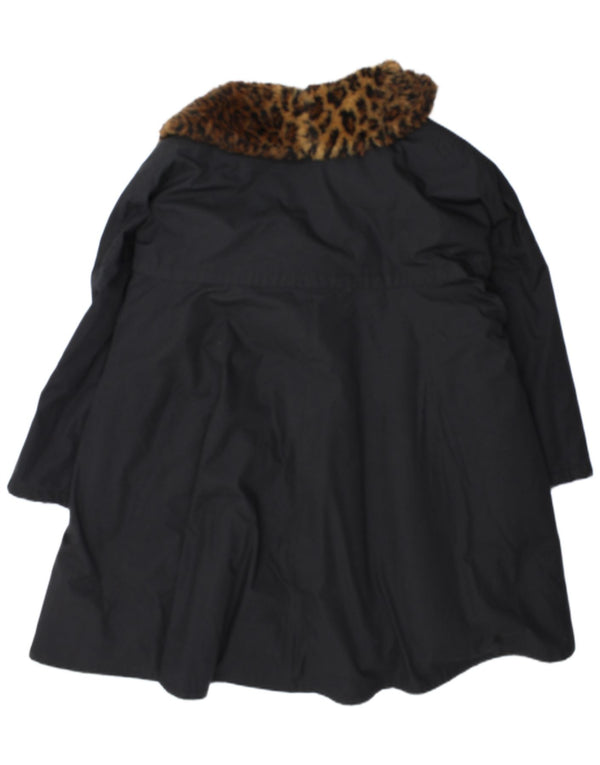 Sobretudo feminino vintage UK 18 XL preto estampa animal