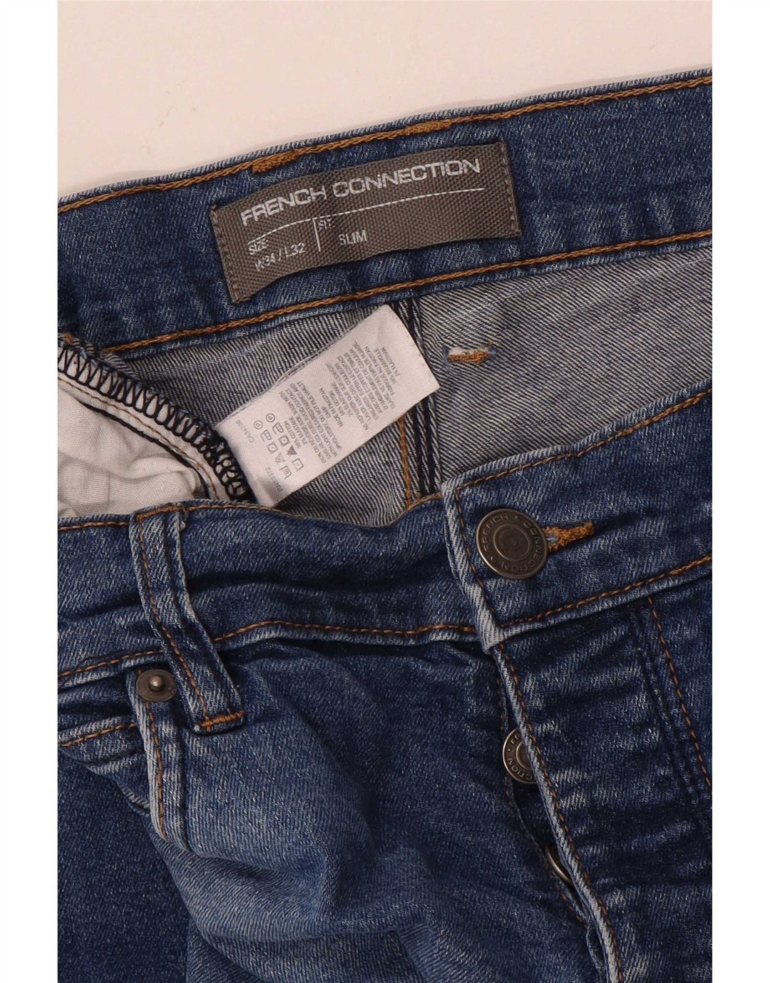 French Connection Masculino Slim Jeans W34 L32 Azul Algodão