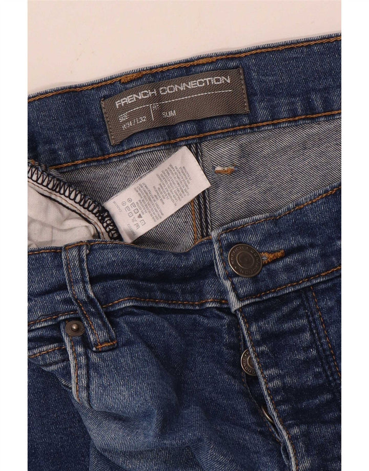 French Connection Masculino Slim Jeans W34 L32 Azul Algodão