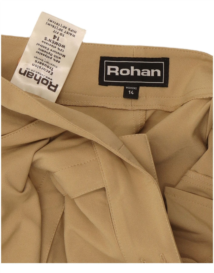 Calça feminina casual reta Rohan Reino Unido 14 médio W30 L29 poliéster bege
