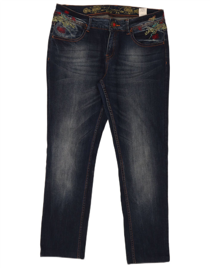 Desigual Jeans feminino gráfico slim W34 L29 azul marinho poliéster