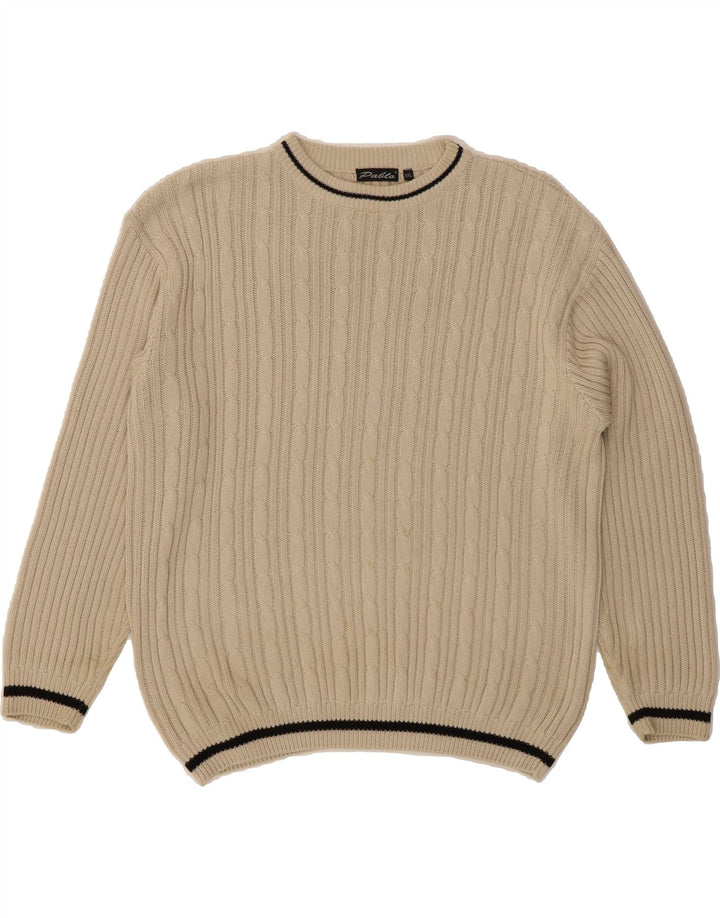 VINTAGE Mens Crew Neck Jumper Sweater 2XL Beige Cotton Vintage Vintage and Second-Hand Vintage from Messina Hembry 