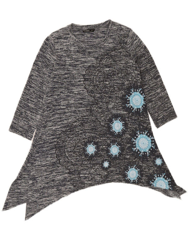 Desigual Womens Asymmetric Tunic Top UK 12 Medium Grey Flecked Bohemian