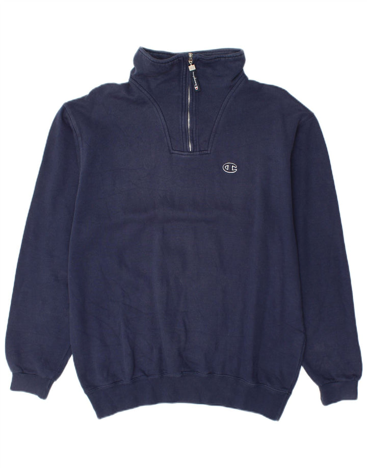 CHAMPION Suéter masculino com zíper e gola em algodão azul marinho médio
