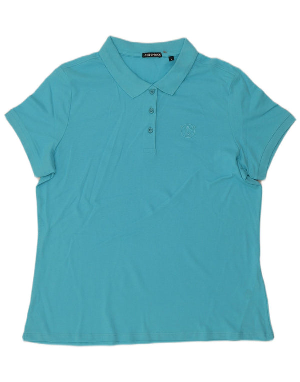 Camisa polo feminina Chiemsee Reino Unido 16 grande algodão azul