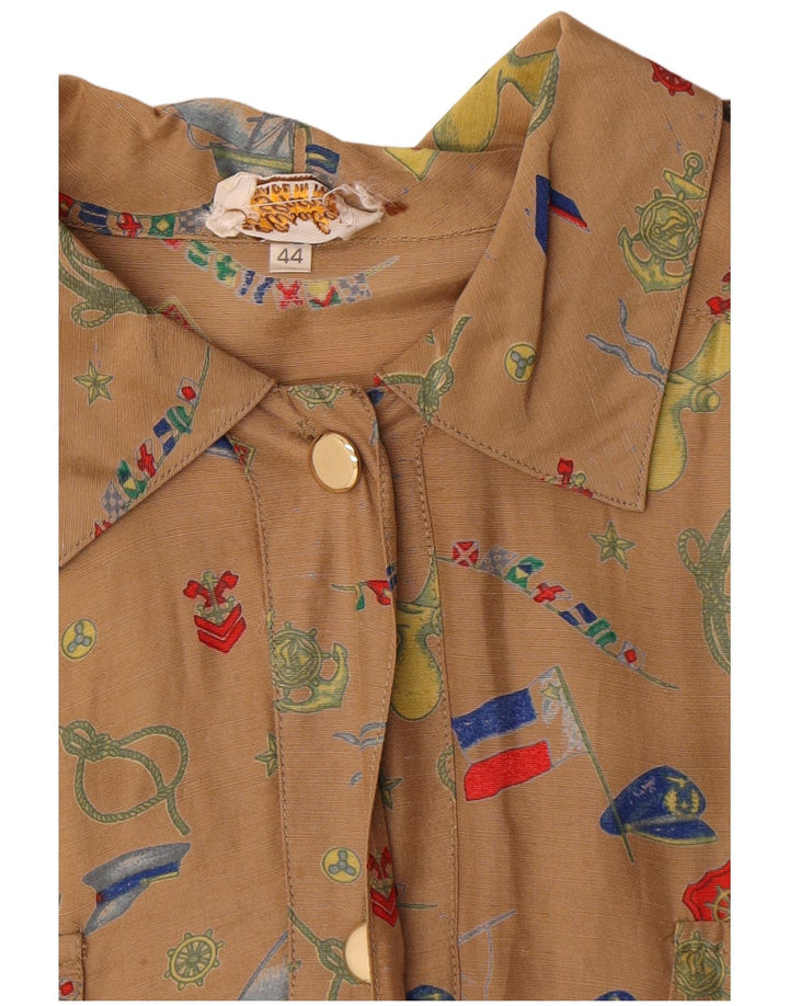 Vestido feminino vintage com padrão abstrato camisa EU 44 XL marrom geométrico