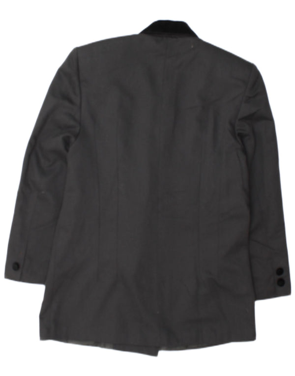 Jaqueta blazer feminina MISS H com peito duplo Reino Unido 14 bloco colorido cinza médio