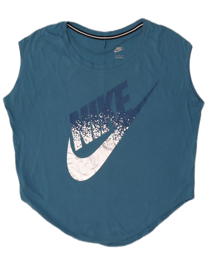 Colete gráfico oversized feminino Nike UK 14 grande algodão azul