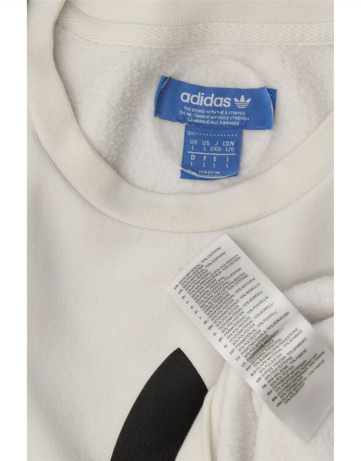 Adidas Mens Graphic Moletom Jumper Grande Branco Colorblock Algodão