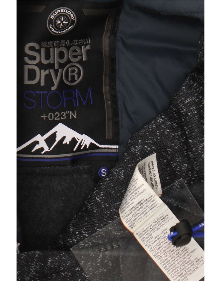 Suéter masculino Superdry com capuz e zíper pequeno poliéster manchado cinza