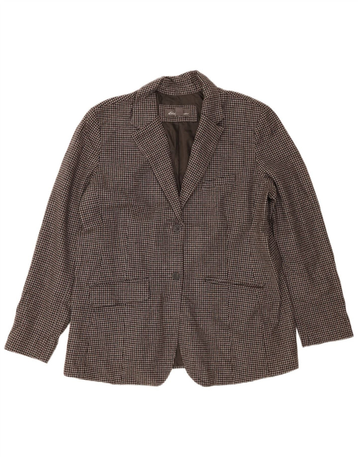 Eddie Bauer Jaqueta blazer feminina de 2 botões US 20 2XL lã cinza Houndstooth