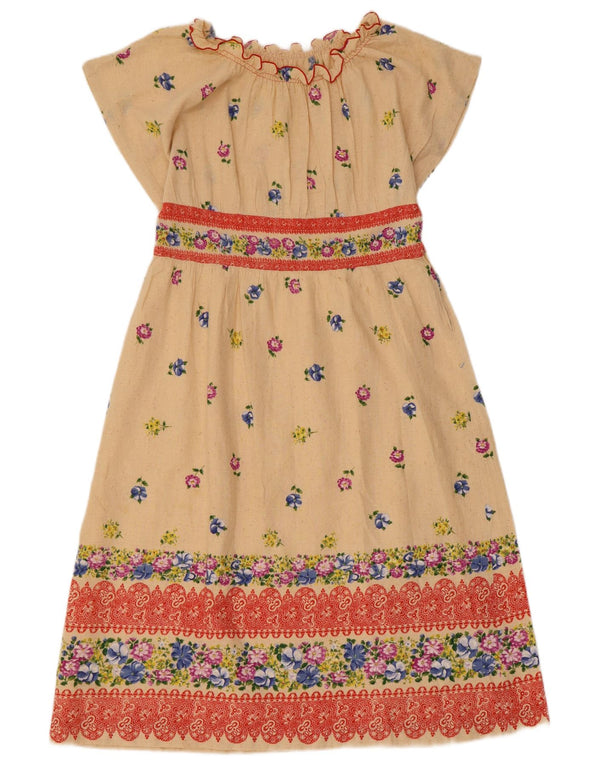 Vestido vintage feminino linha A UK 8 pequeno acetato floral bege
