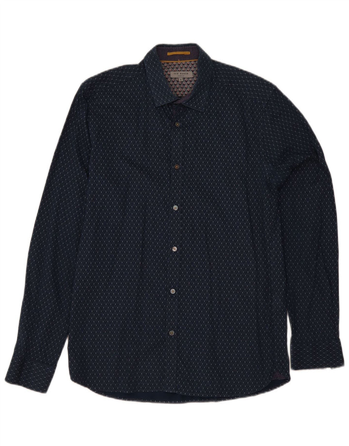 Camisa masculina Ted Baker tamanho 3 médio azul marinho floral algodão