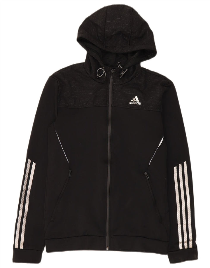 Adidas masculino zip moletom com capuz pequeno poliéster preto