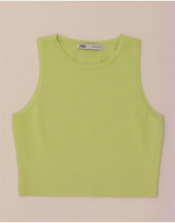 Zara Womens Crop Vest Top UK 14 Grande Viscose Verde