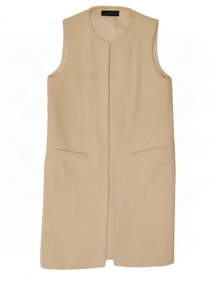 Zara Womens Longline Open Gilet UK 14 Médio Off White