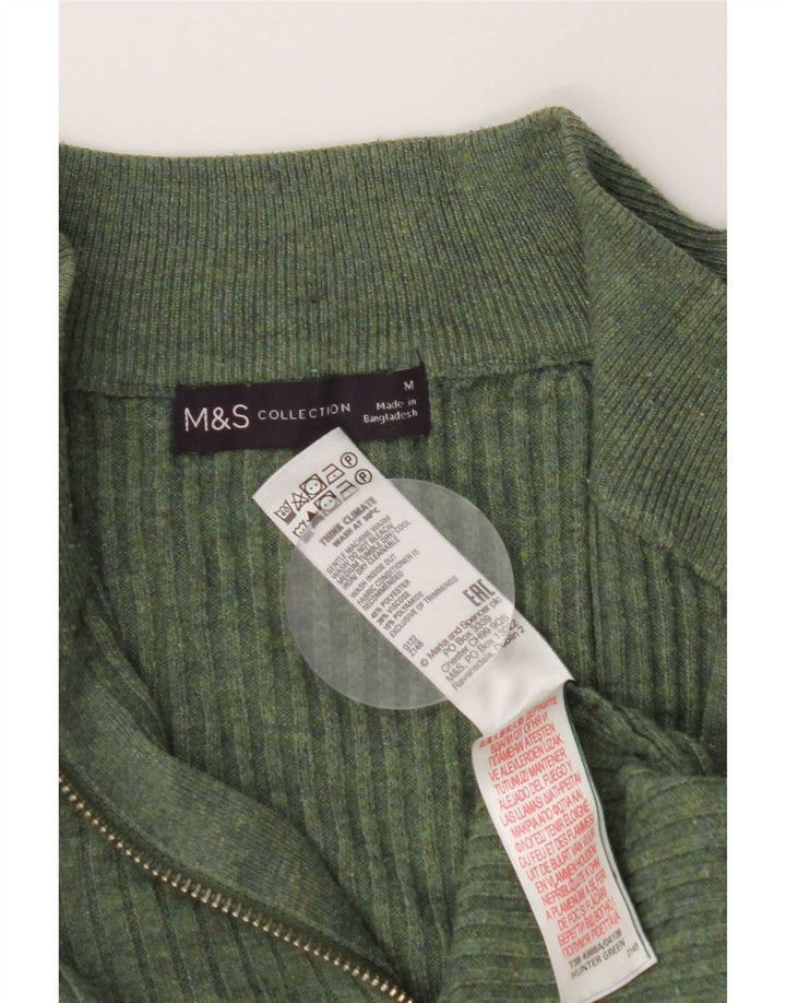 Suéter feminino Marks & Spencer com zíper e gola em poliéster verde médio UK 14