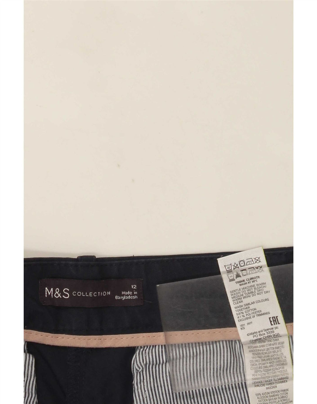Shorts chino feminino Marks & Spencer Reino Unido 12 médio W32 algodão azul marinho