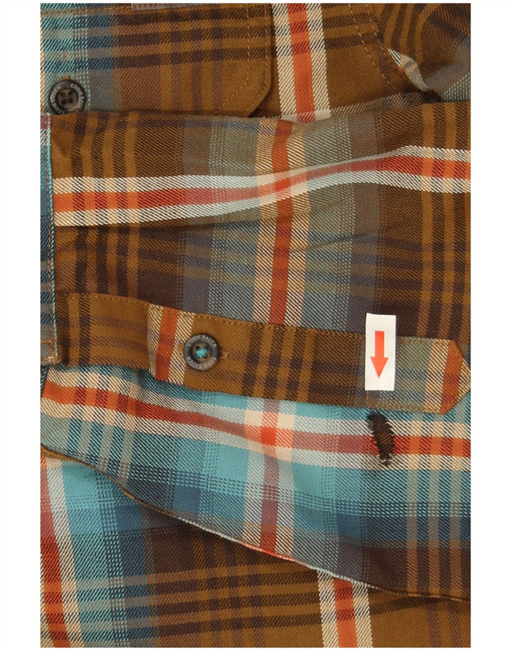 Camisa masculina de flanela de ajuste clássico alto Eddie Bauer grande poliéster xadrez marrom