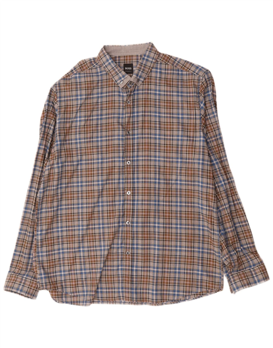 Camisa masculina Hugo Boss Regular Fit XL marrom xadrez algodão