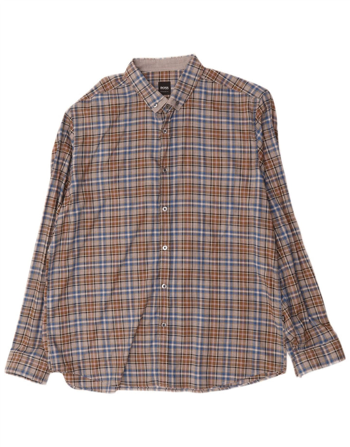 Camisa masculina Hugo Boss Regular Fit XL marrom xadrez algodão