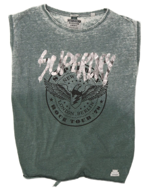 Superdry Womens Oversized Graphic Vest Top UK 8 Pequeno Algodão Verde