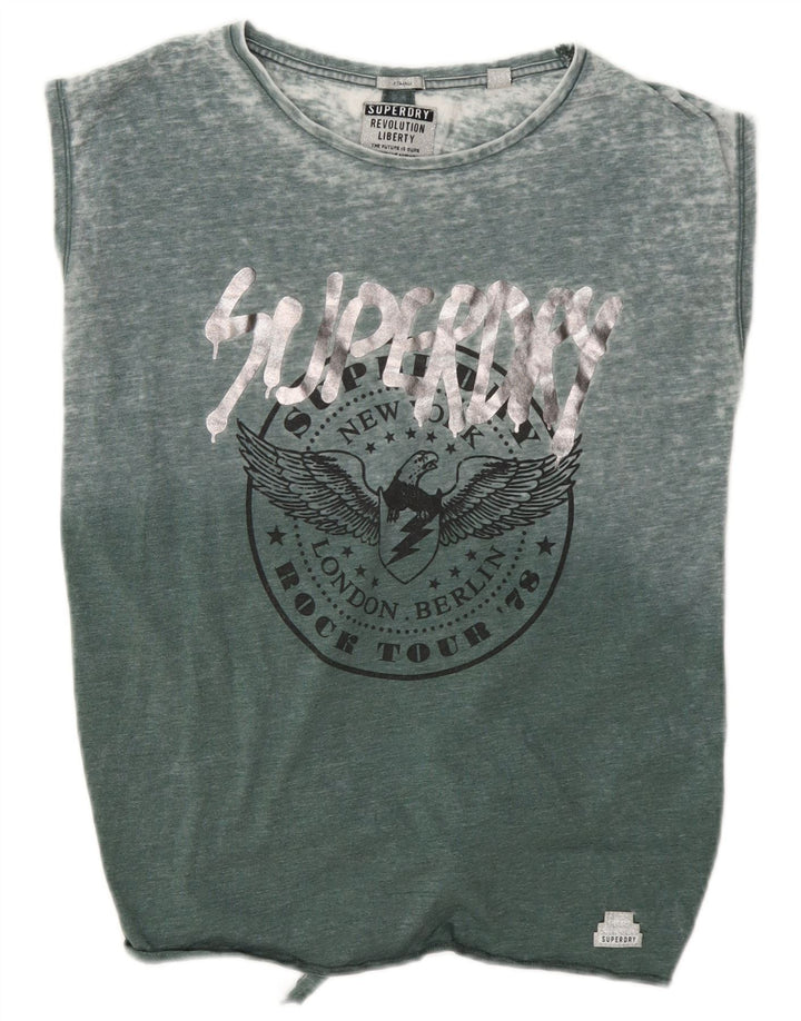 Superdry Womens Oversized Graphic Vest Top UK 8 Pequeno Algodão Verde