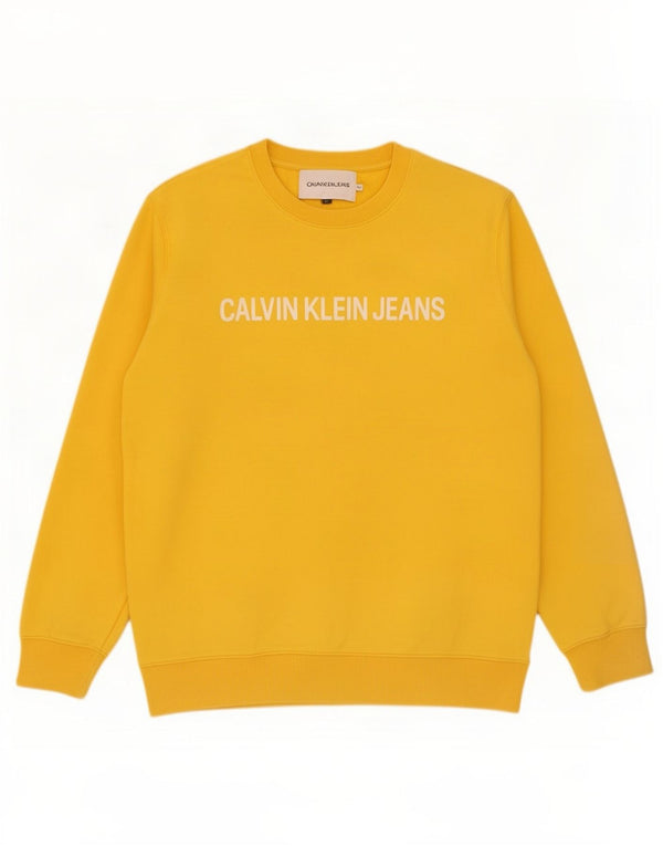 Calvin Klein Jeans Masculino moletom gráfico Jumper XL algodão amarelo
