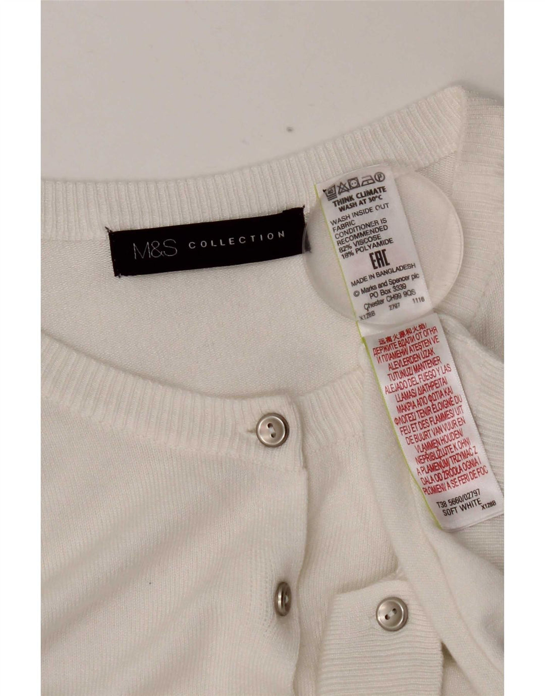 Suéter cardigã feminino Marks & Spencer UK 12 viscose branca média