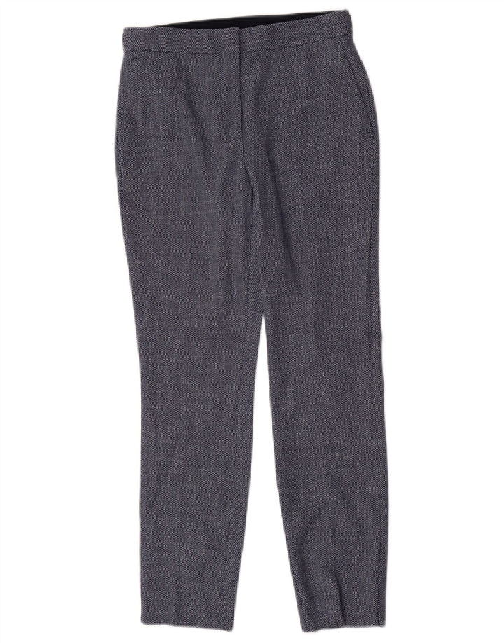 Calça feminina Zara Slim Suit pequena W26 L27 azul marinho poliéster geométrico