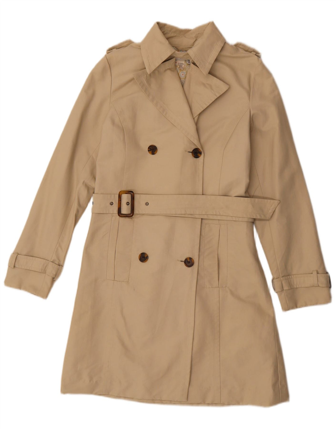 Zara Womens Trench Coat UK 14 Algodão Bege Médio